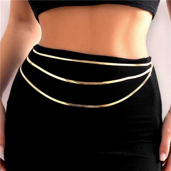 ✨ 4-Piece Gold Waist Chain Set | 18K Plated Belly Chains, Layered Body Jewelry - Picture 3 of 6